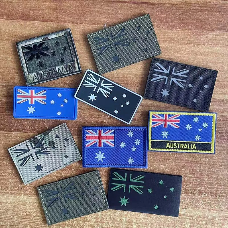 Australian Flag Patch Embroidered Applique,PVC Morale Emblem,IR Infrared Reflective Military Badge Tactical Sticker For Backpack
