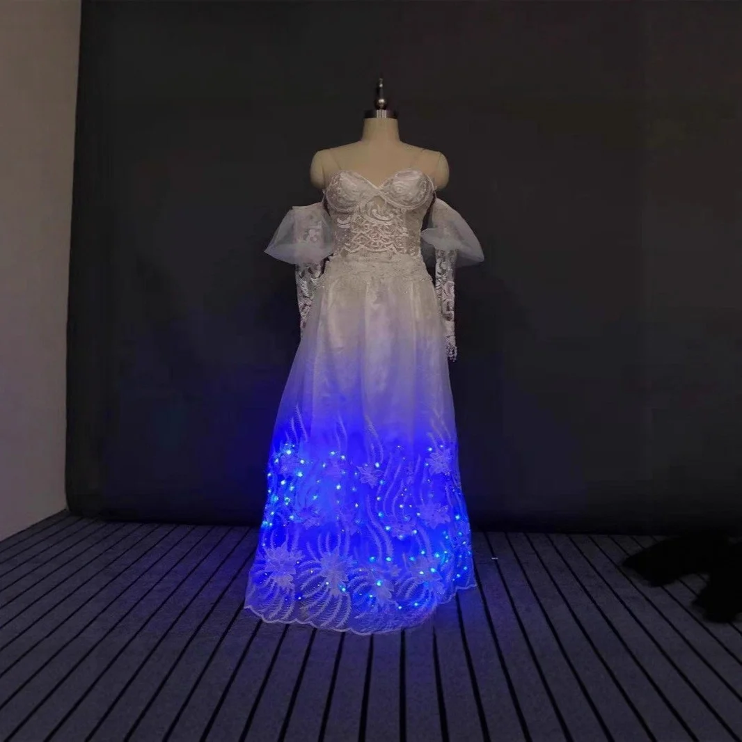 LED Glowing Dress Elegant Birthday Party Hostess Sparkling Evening Gown LED Light up Pantsuit for Young Men All Seasons Wear