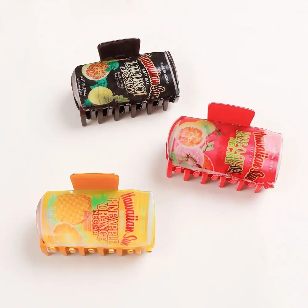 Cute Hairpin Hawaiian Juice Jar Hair Claw Large Size Colorful Plastic Shark Clip Cartoon PVC Beverage Can Hair Clip Beach