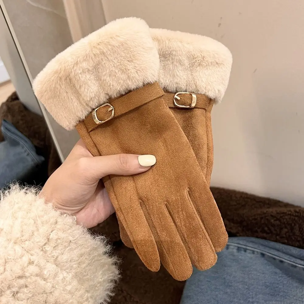 

Fashion Windproof Suede Gloves Touch Screen Comfortable Cycling Mittens Soft Warm Full Fingers Mittens Skiing