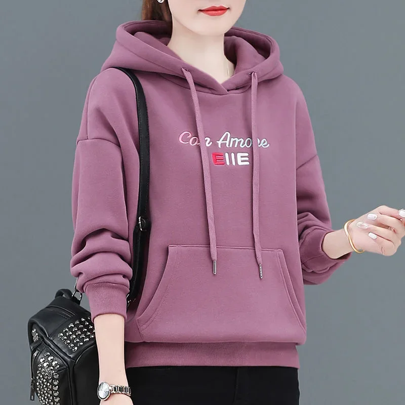 2024 New In Hoodies & Sweatshirts Hooded Autumn Winter Fleece Thick Warm Pullover Cheap Women's Sweatshirts And Free Shipping