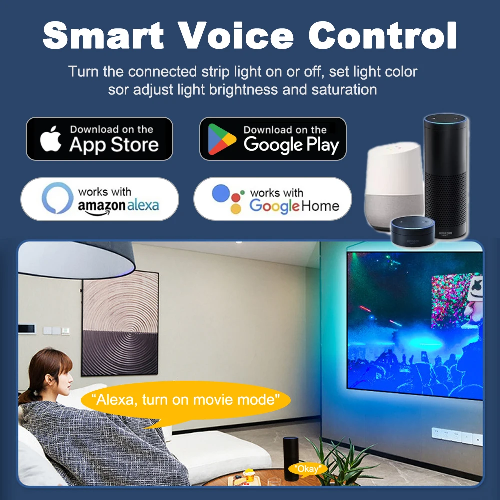 Imagem -04 - Smart Ambient tv Led Backlight Box Sync Box Strip Lights Kit Wi-fi Tuya App Alexa Voice Assistente do Google Hdmi 2.0 Ws2811