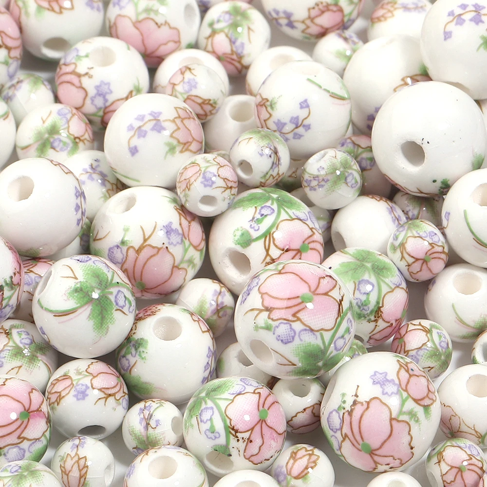 20-30pcs Round 6mm 8mm 10mm 12mm Flower Patterns Ceramic Porcelain Loose Spacer Beads For Jewelry Making DIY Bracelets Findings view 6