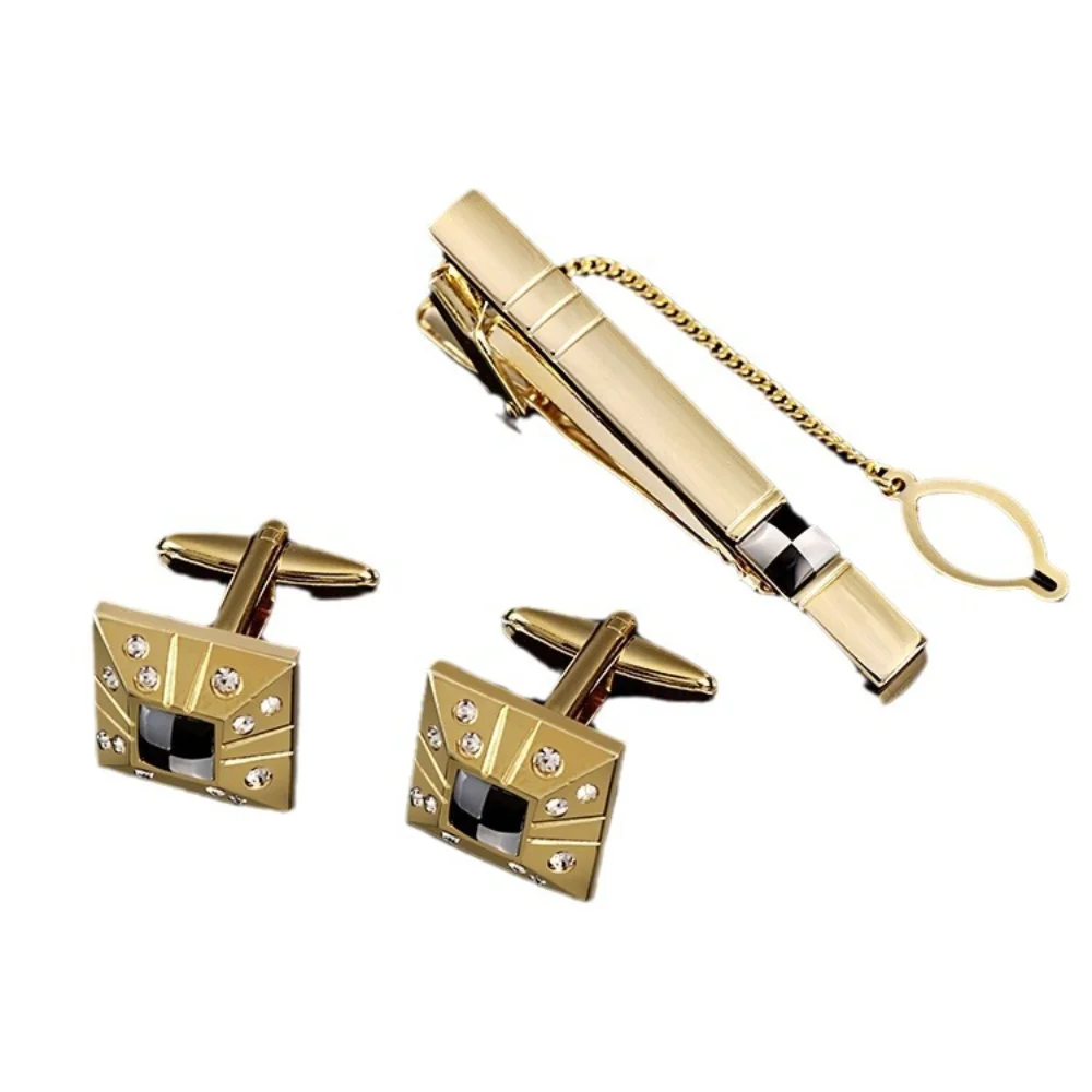 Men's Business Cufflinks Tie Clip Set Suit Shirt Zircon Cufflinks Tie Clip Suit Shirt Formal Collar Clip Cuff Nail
