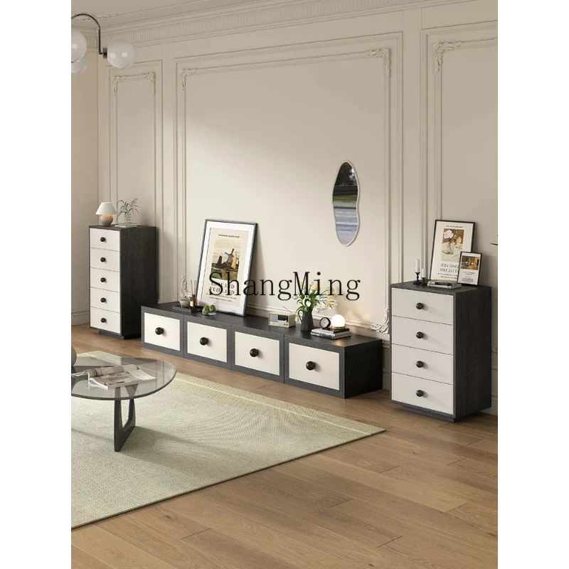 

SM modern simple living room solid wood TV cabinet combination multi-functional side few retro bedroom chest