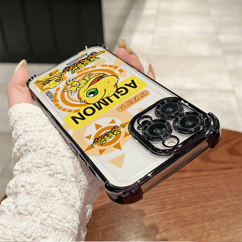 Cartoon D-Digital Monster Cool For iPhone 16 12 13 14 15 Pro Max Plus Color Electroplate Four Corner Anti-drop Color Cover