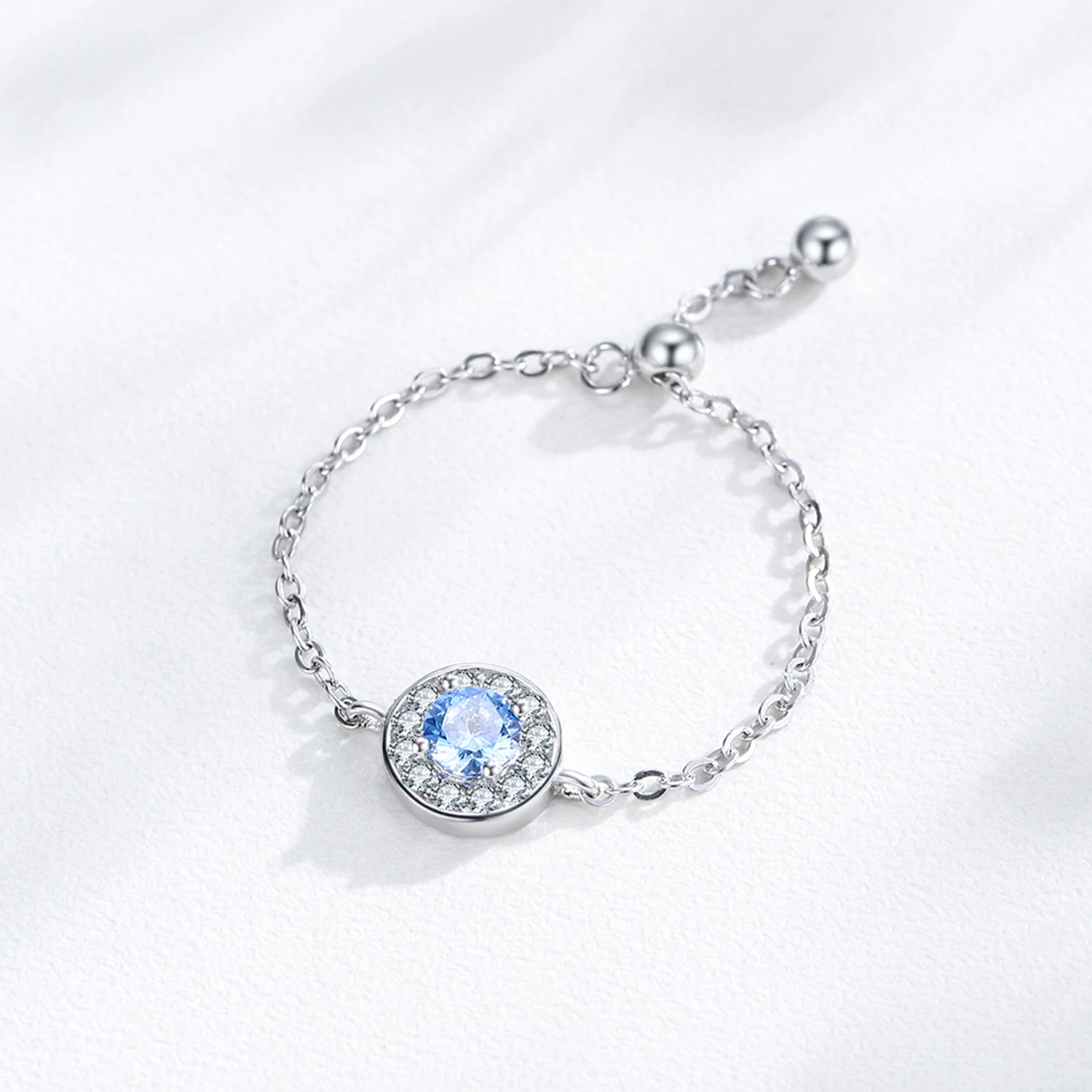 Ailmay-anillo ajustable de plata de ley 100% 925 para mujer, cadena redonda brillante de circonita azul, joyería fina de moda