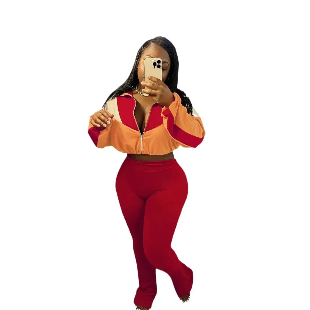 2 قطع مجموعات سستة طويلة الأكمام بالأزرار ضئيلة السراويل الإناث الأمريكية الأوروبية الجديدة أزياء المرأة عارضة العصرية اللون مشفرة #5