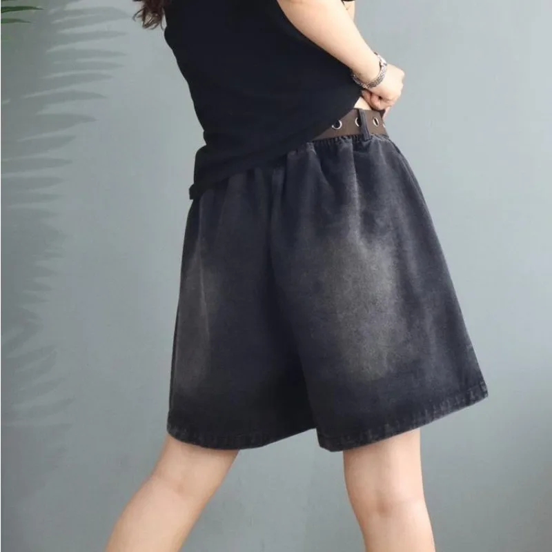 European Summer Large Size New Denim Wide Leg Shorts Reduce Age Women Vintage Jean Personalized Fashion Versatile Short Hot Pant