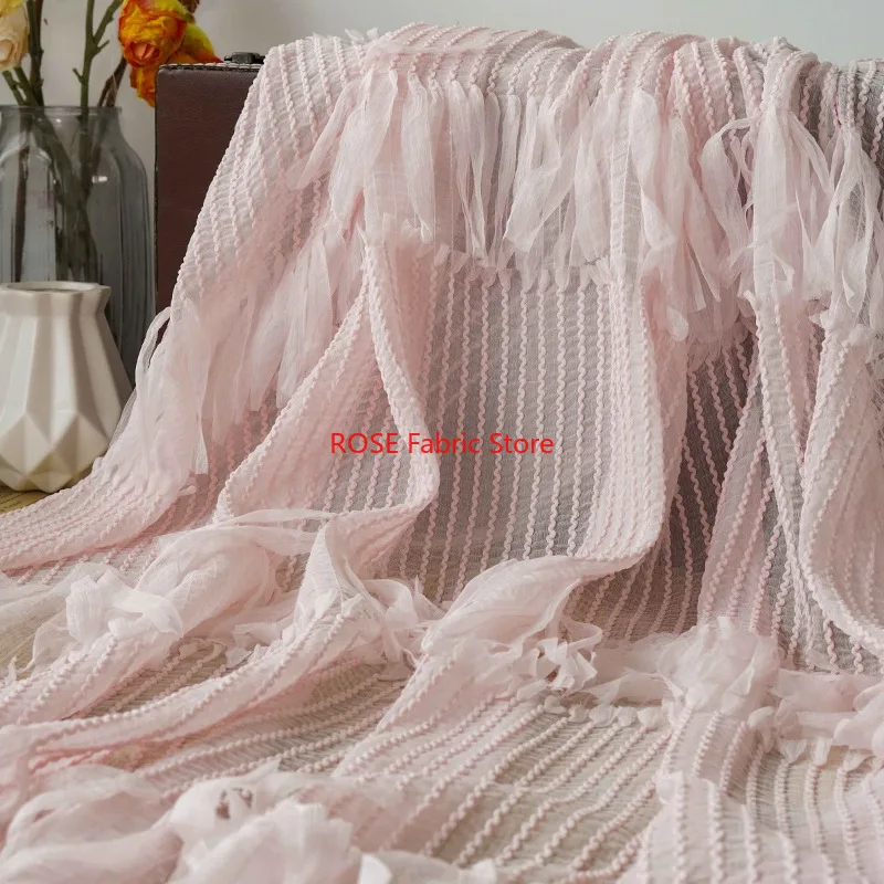 

Tassels Striped Breathable Chiffon Fabric for Wedding Dress, Blouse, Bridal Gown, Skirt, Designer Fabric