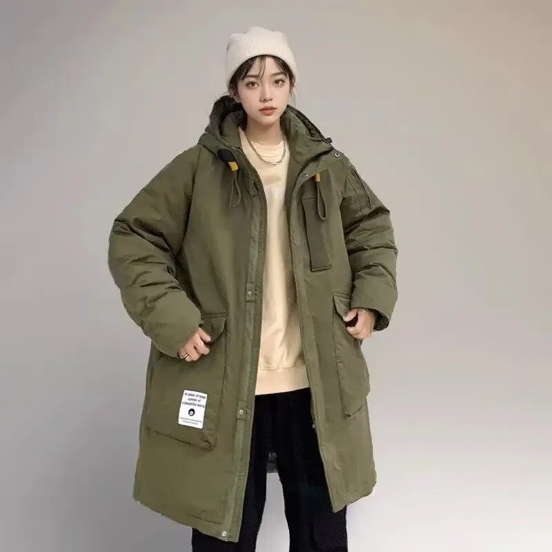 

2025 Autumn and Winter New Women's Down Cotton Jacket Loose Commuting Windproof Hooded Oversized Workwear Jacket