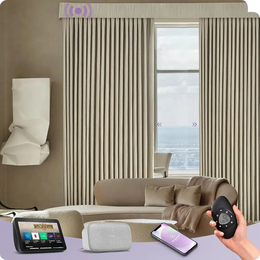 

Alexa-Enabled Motorized Curtains, Remote Control, Custom Widths up to 220 (Smart Cloud Series)