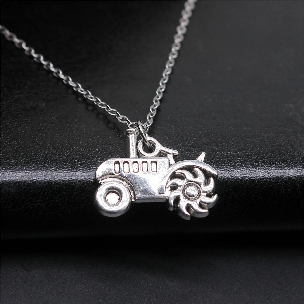 Drop Shipping Antique Silver Color 20x15mm Agricultural Vehicles Pendant Women Short Chain Necklaces Choker Necklace