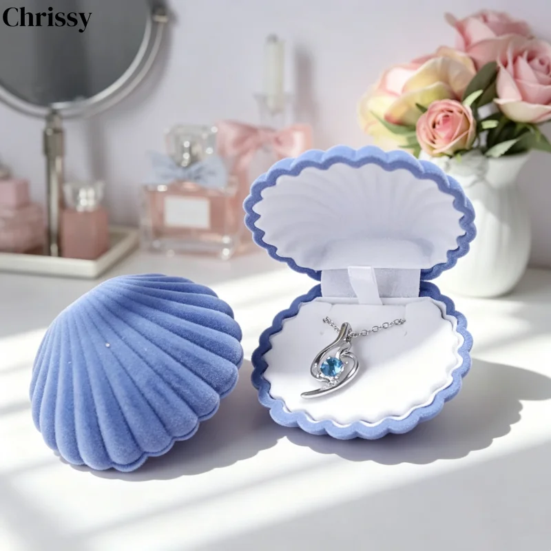 Velvet Shell Jewelry Organizer Box, Storage Case for Ring Earring Pendant Necklace, Fashion Flip-Open Gift Box