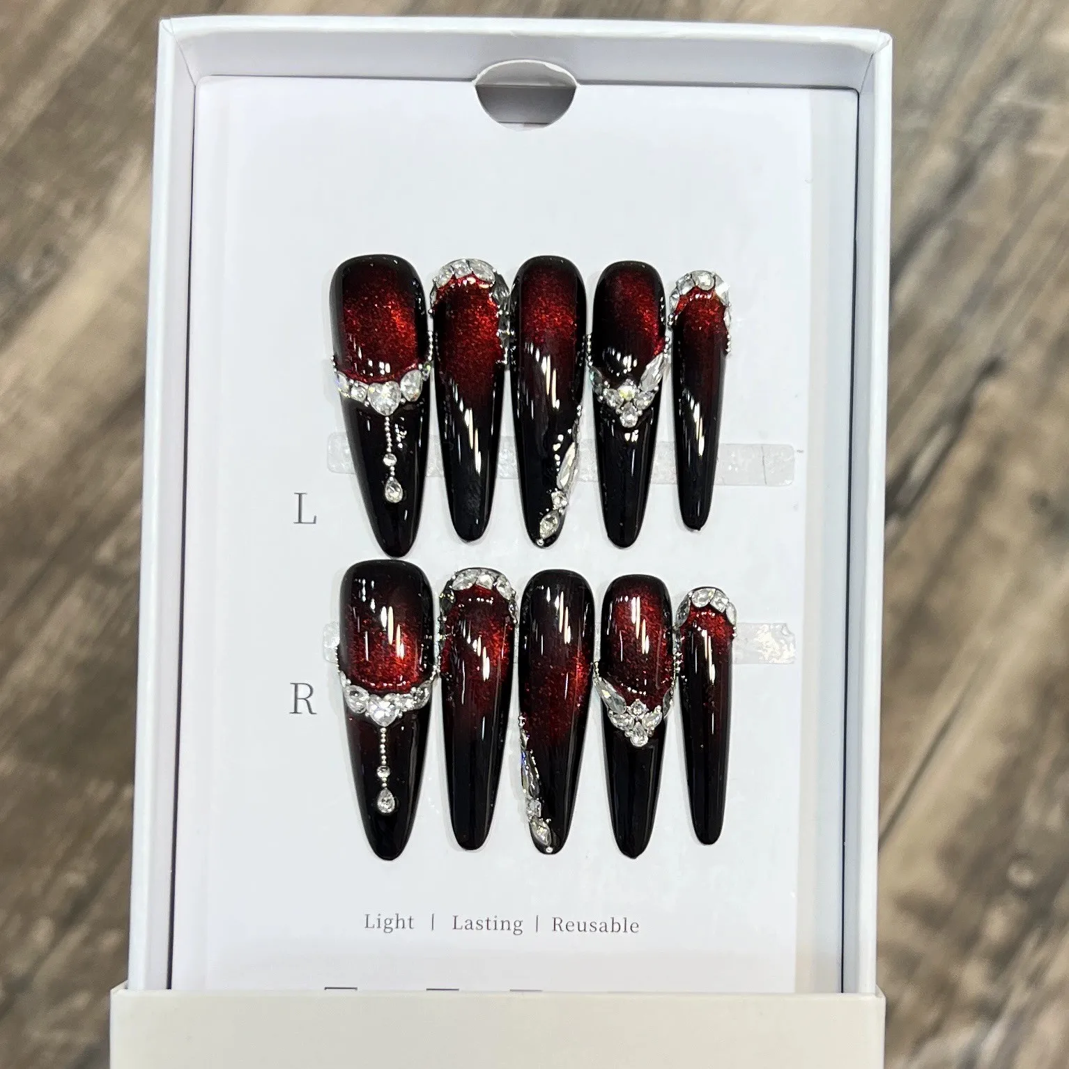 

Halloween Red Cat's Eye Zircon Handmade Press On Nails Diamond French False Nails Decor Gradient Almond Y2k Fake Nails Removable