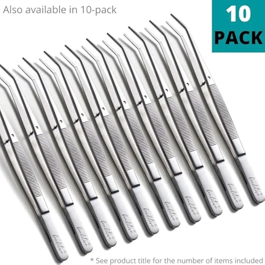 Beaditive 6-inch Sewing Machine Tweezers Set 10-PC Serrated Bent Tips | Professional Grade High Precision | Stainless Steel