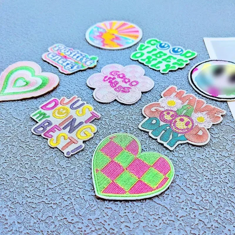 Cartoon Embroidery Patch Sunrise Happy Life Iron on Patches Fusible Stickers for Clothes DIY Ironing Badge Bags Hats Accessories