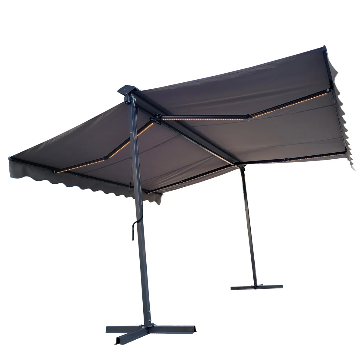 

A9200 Dual Side Free Standing Garden Retractable Awnings with Rain Cover and LED Lamps