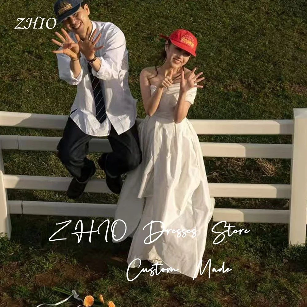 

ZHIO Simple One Shoulder Wedding Dress White Silk Taffeta A-Line Sweep Train Korea Photo Shoot Bridal Reception Gown Customized