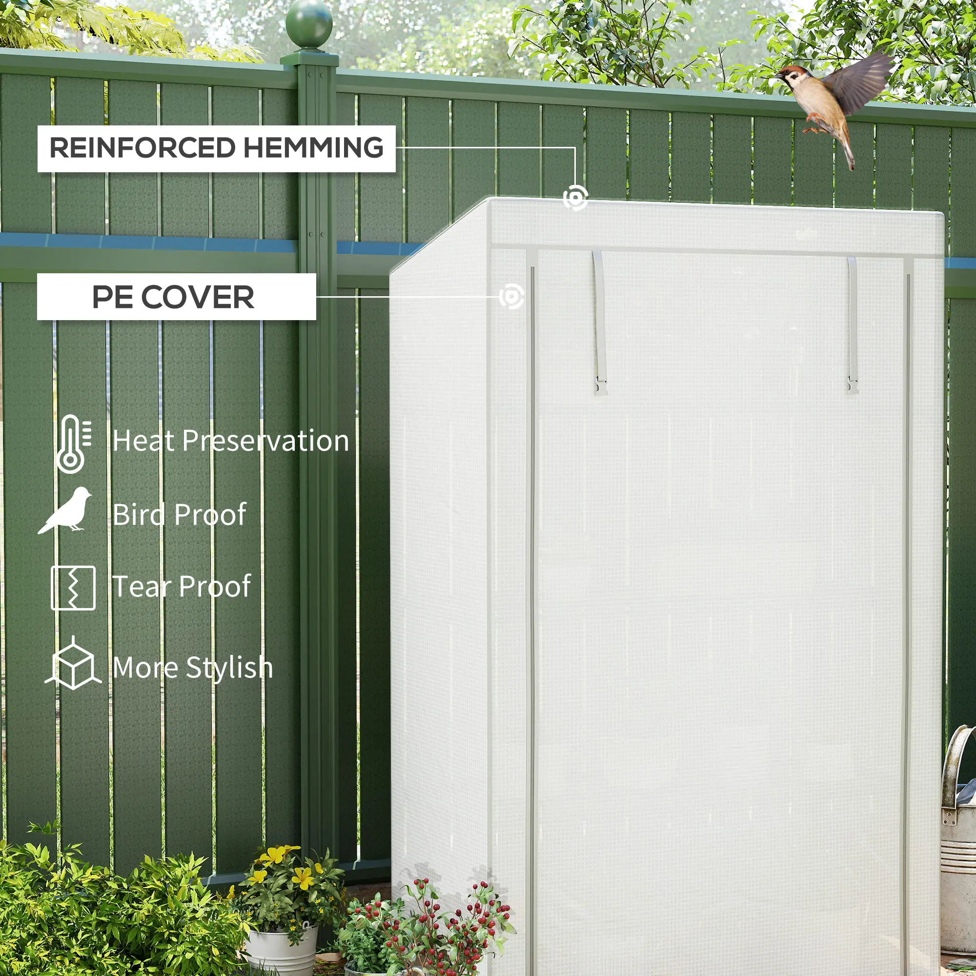 4 Tier Lean-To Mini Greenhouse with Reinforced Pe Cover, Roll-Up Door, Gray