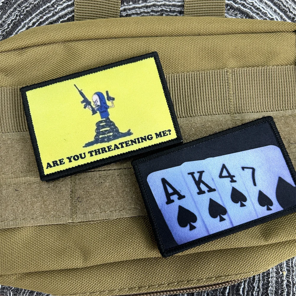 

AK47 spades poker morale badge Are You Threatening ME tactical patch outdoor printing military hook and loop backpack sticker