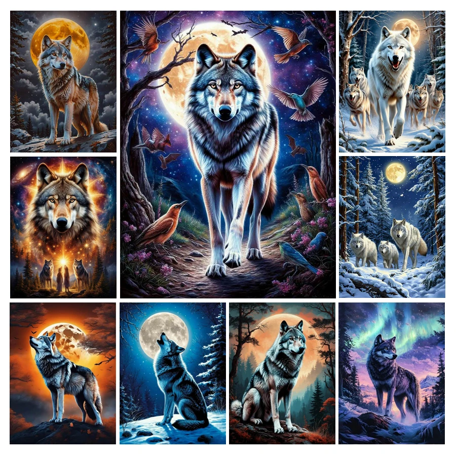 Fullcang Diy Diamonds Art Painting Moon Wolf Bird Full Drill Wild Animals Mosaic Embroidery Picture Jewelry Cross Stitch Kits