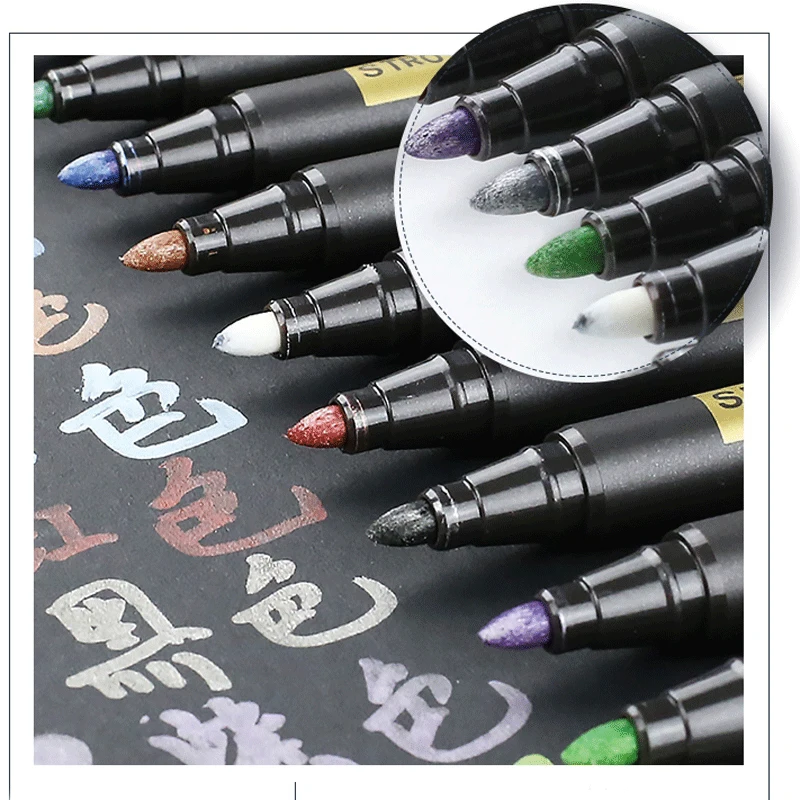 10PCS/Lot Metallic Markers Paints Pens Art Permanent Writing Markers for Paper Stone Glass Wall Fabric Scrapbooking Metal