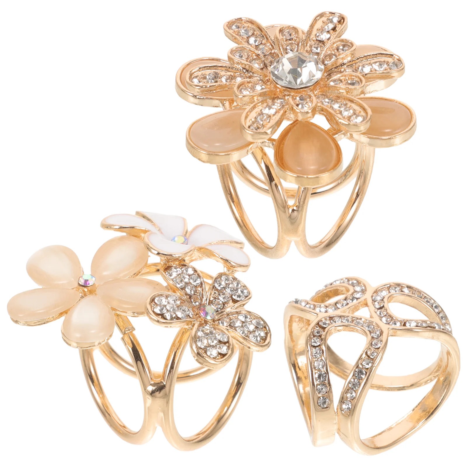 3Pcs Rhinestone Scarf Rings Chic Scarf Clips Shawl Buckles Clothes Accessories for Women Fashionable Decoration