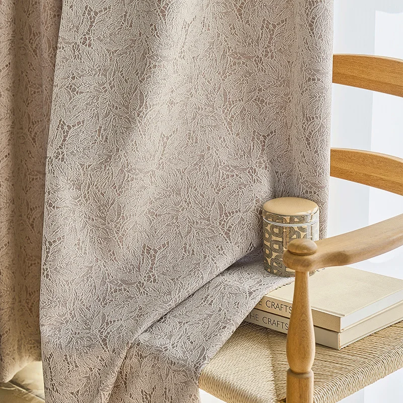 Lace Jacquard Blackout Curtains for Bedroom Living Room Balcony French Window Thermal Insulation