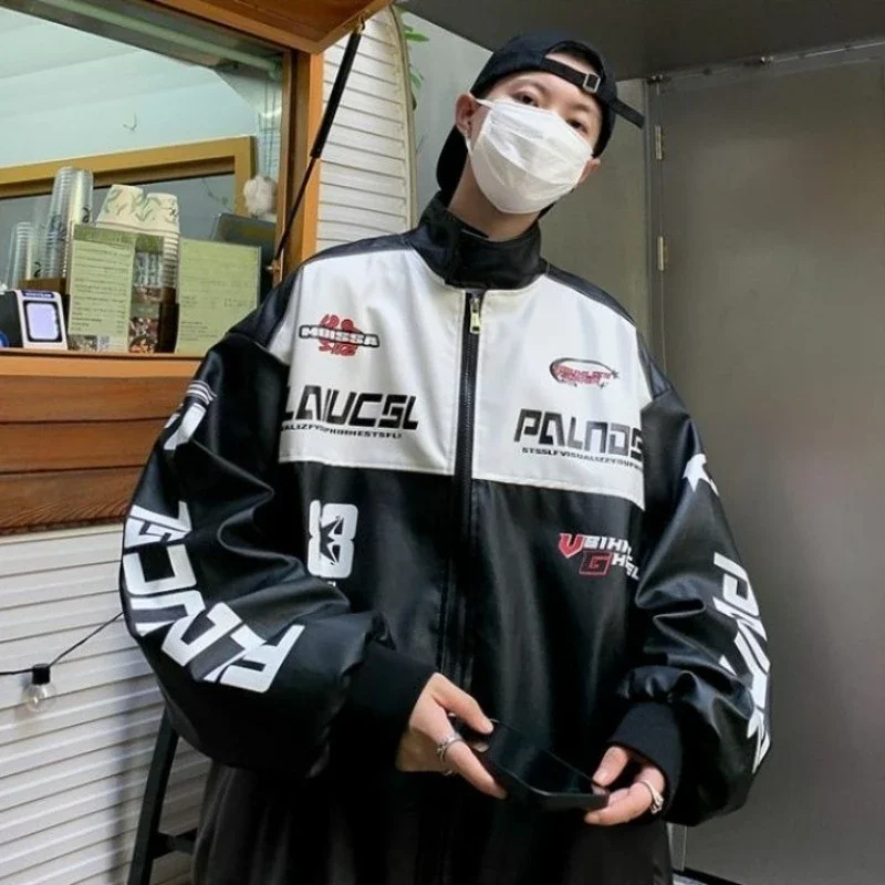 

US Trendy Men's PU Leather Motorcycle Jacket Autumn 2025 Oversized Biker Coat with Graphic Print​