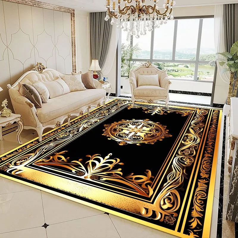 Luxury Golden Living Room Carpets Sofa Table Beside Retro Rug Hotel Lobby Large Area Rug European Bedroom Decoration Floor Mat