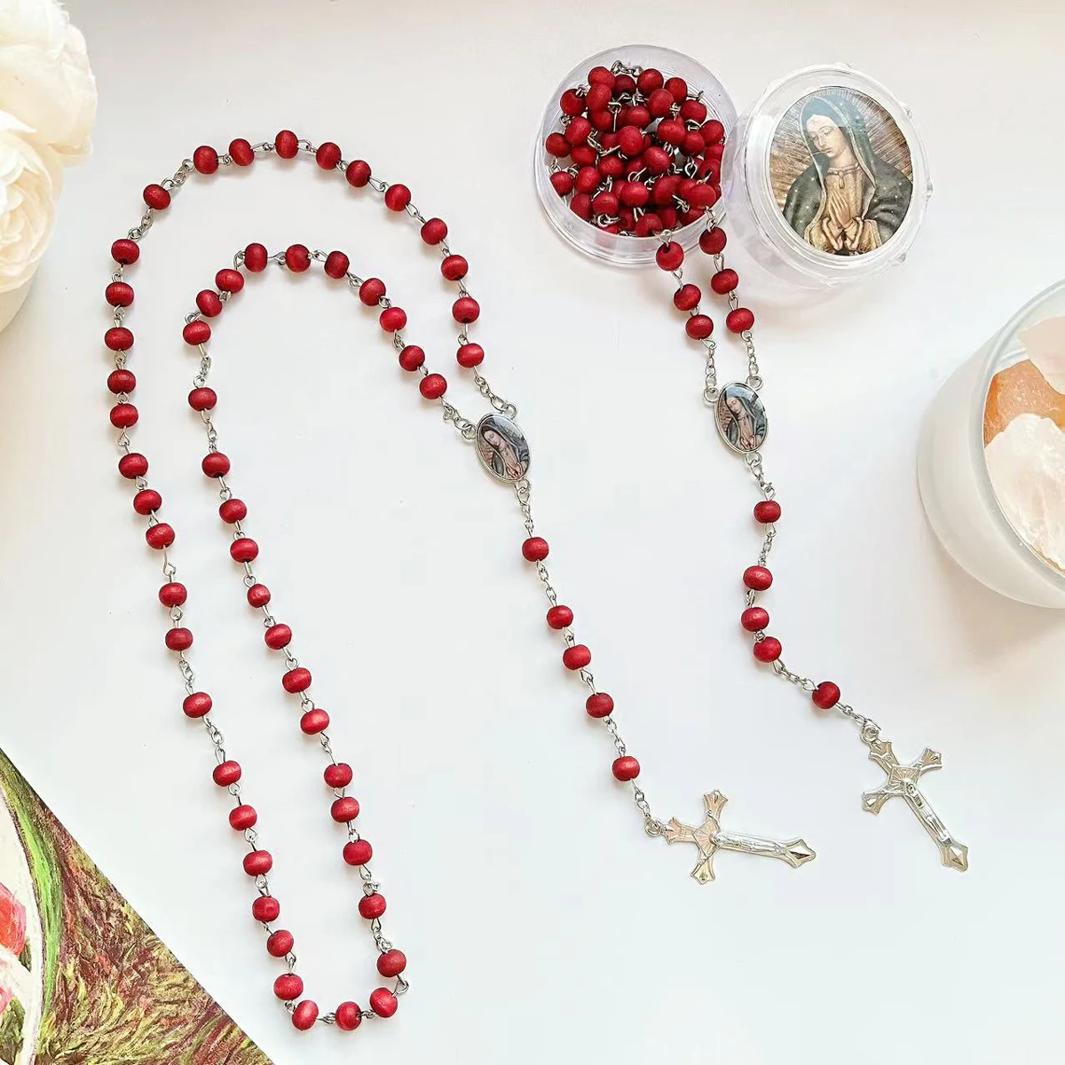 Our Lady of Guadalupe Rose Petal Scented Rosary - 12 Pcs Recurdos De Bautizo Rosario