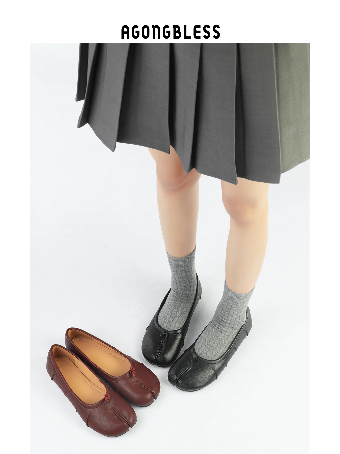 retro-style-women's-ballet-flat-shoes-gradient-toe-separation-thin-bottom-leather-slip-on-fashionable-folded-leather-shoes