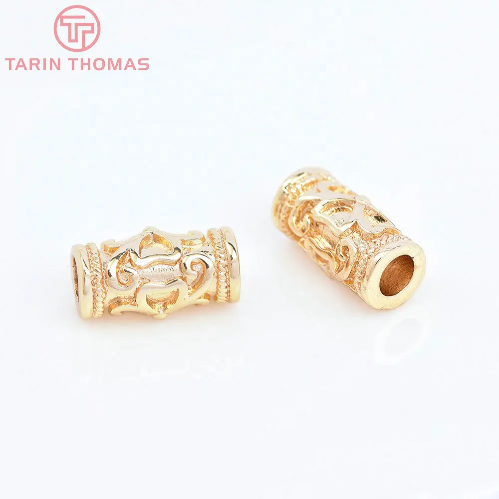 (3087)6PCS 5x11MM 24K Gold Color Plated Brass Cylinder Clover Spacer Beads Bracelet Beads High Quality Jewelry Accessories