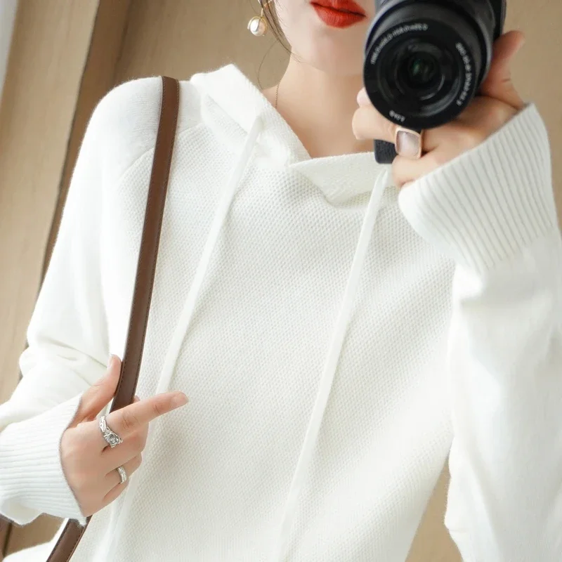 Women Sweater Autumn Winter Thick Warm Long Sleeve Casual Loose Jumpers Hooded Knitted Pullovers Solid Fashion Korean Sweaters