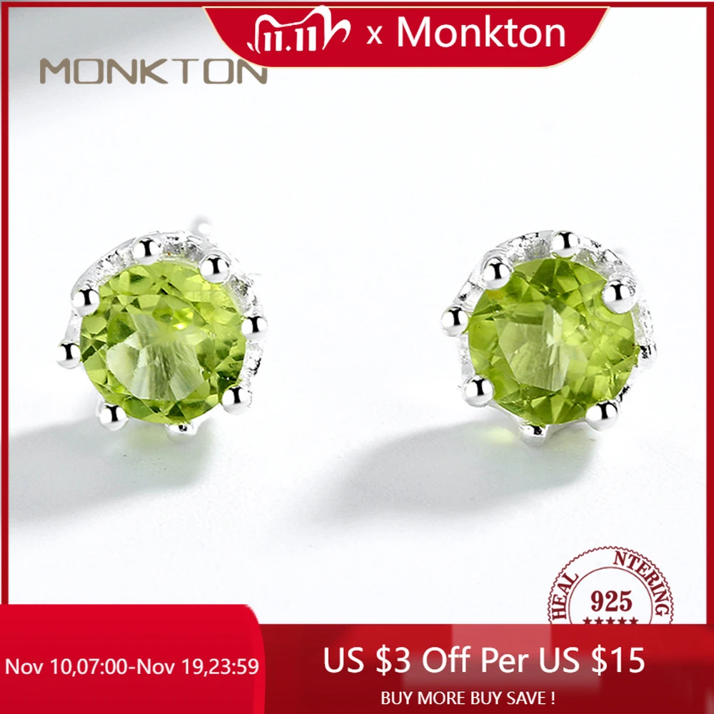 

Monkton 100% 925 Sterling Silver Natural Peridot Earrings for Women 5mm Round Green Crystal Birthstone Stud Earrings for Girls