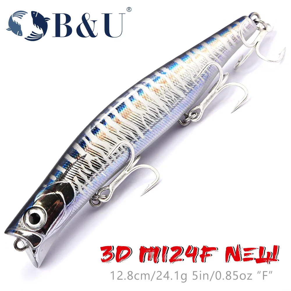 

B&U 124mm Minnow Hard Lure Seabass Floating Wobbler Hard Bait Jerk Fishing Lure Weight Transfer Long Casting Hooks
