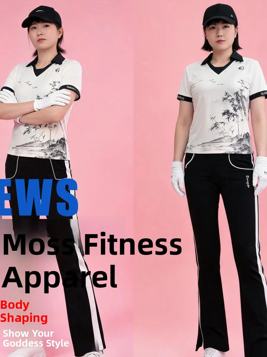 quick-dry-fitness-opera-outdoor-casual-sportswear-set-water-lily-bamboo-summer-top-bottoms-ensemble-for-women-polyester-fabric