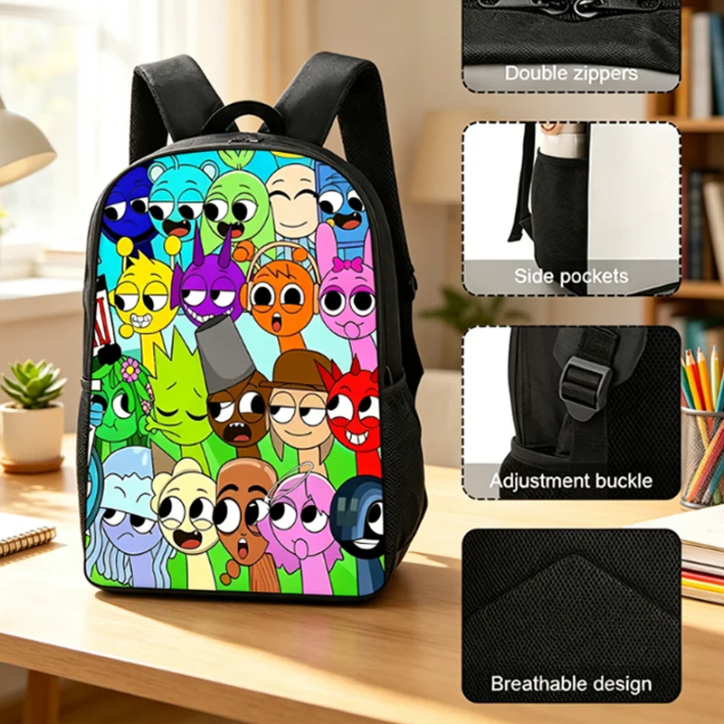 Sprunkis Backpack Student Cartoon Anime Figure Schoolbag Waterproof Large Capacity Travel Men Rucksack Bookbag Stationery Gifts