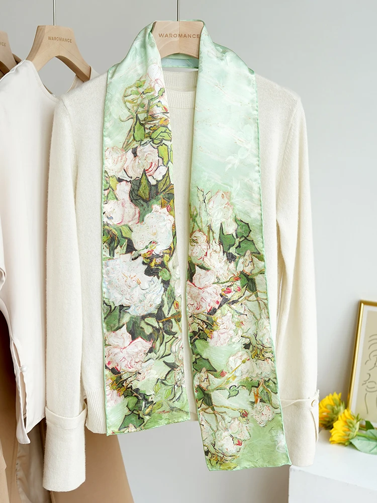 High Quality Silk Flower Luo Double-Sided Different Color Small Ribbon Scarf 15 * 150cm Spring and Summer Scarf Ribbon