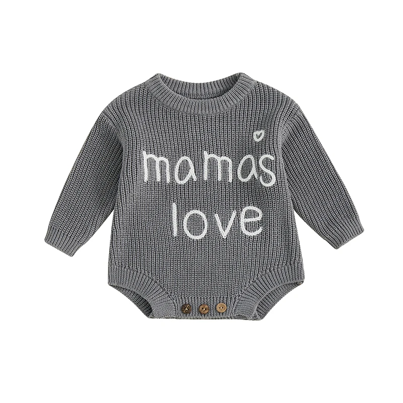 

Baby Sweater Romper Long Sleeve Round Neck Heart Letter Embroidery Knit Bodysuit Infant Outfit