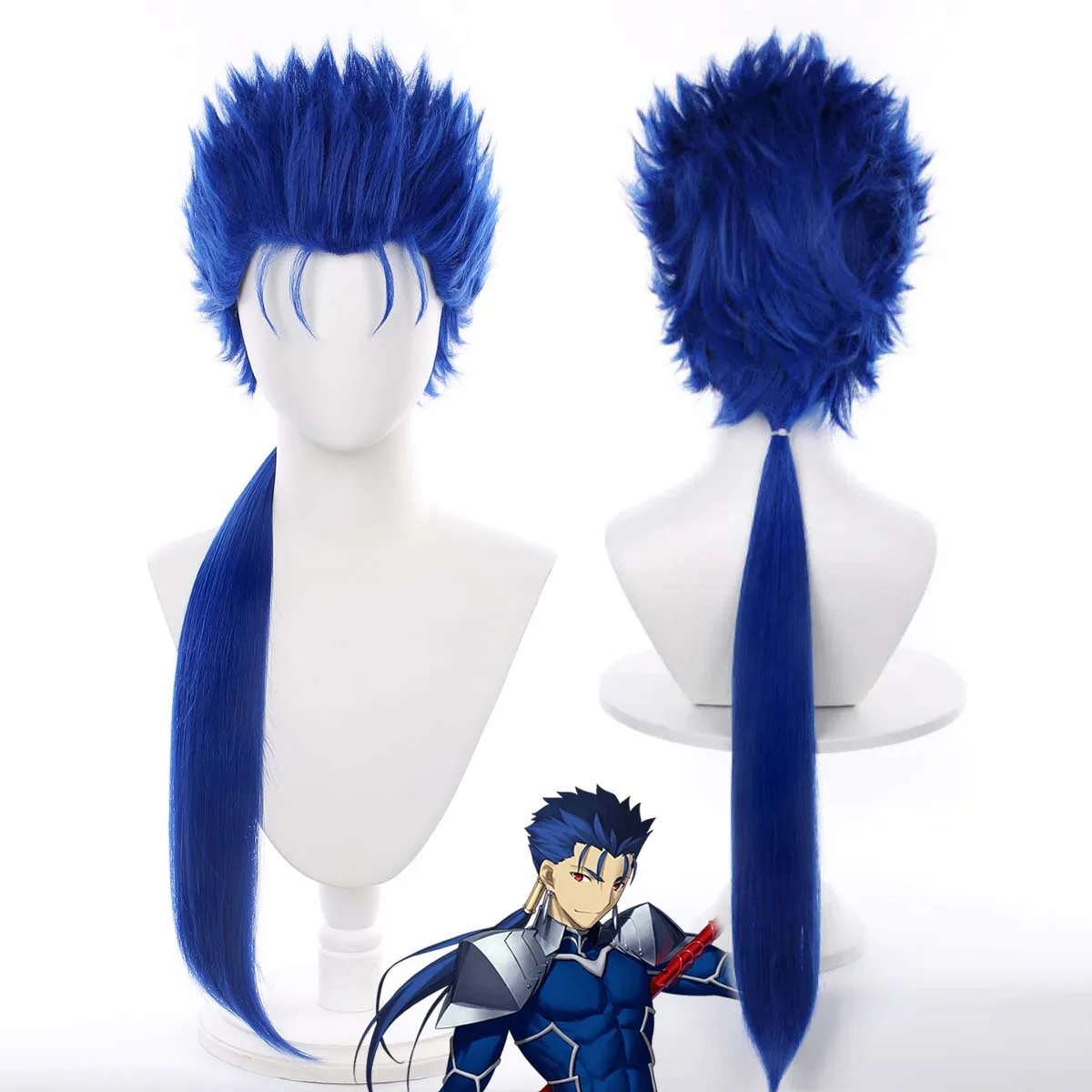 

Синтетические парики для косплея Ку-Чуллина для взрослых мужчин, синие, длинные, прямые, термостойкие