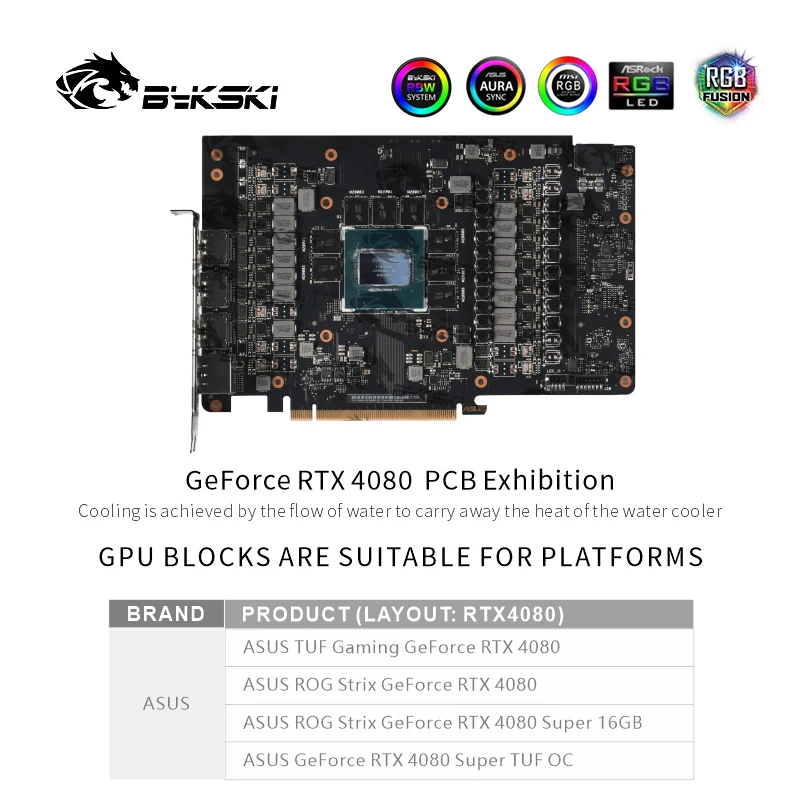 

Bykski 4080 GPU Watercooler Cooling Block For ASUS ROG STRIX GeForce RTX 4080 Water Cooler Custom Cooling Block, N-AS4080STRIX-X
