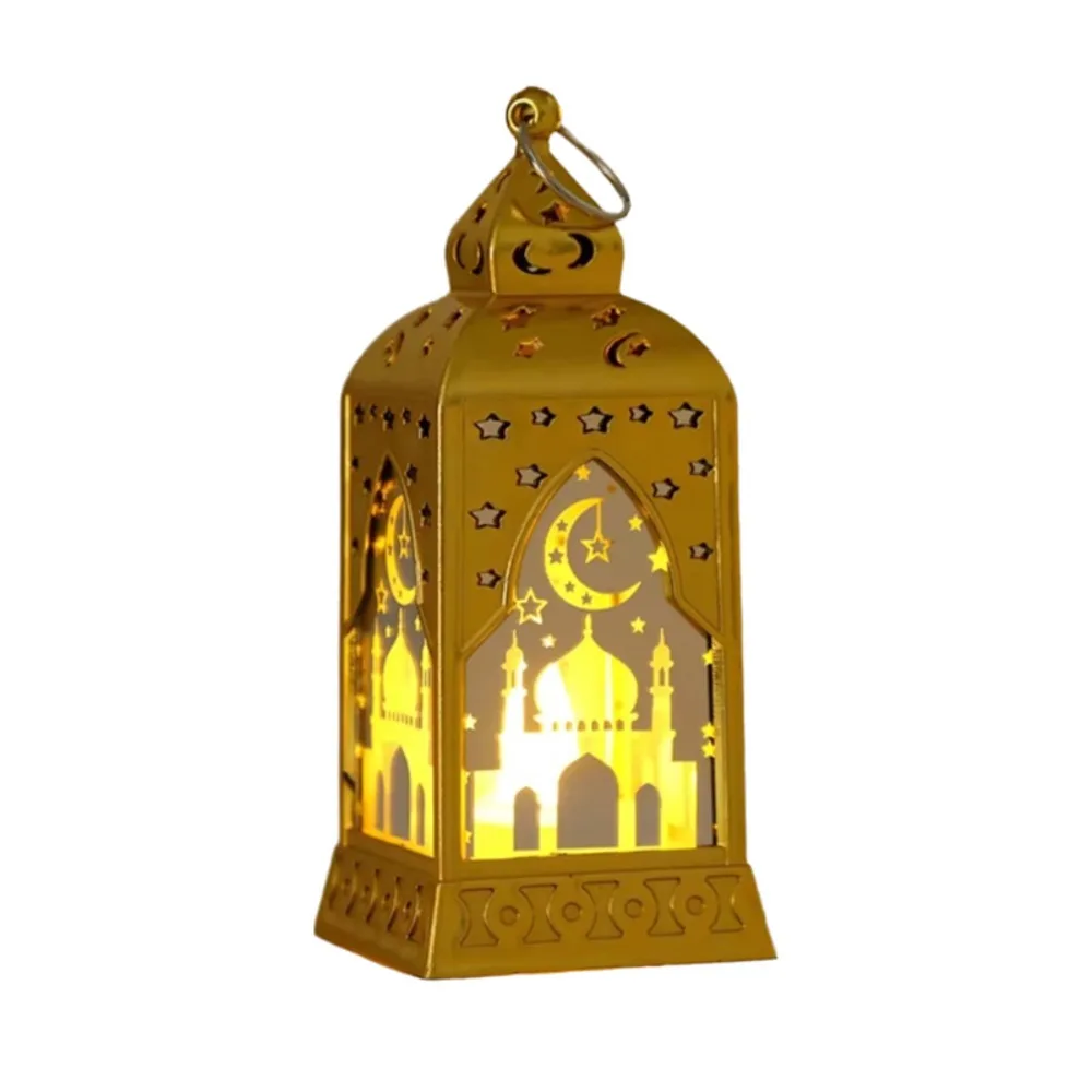 Vintage Eid Mubarak Lantern Lamp Distressed Middle Eastern Style Ramadan Crescent Candle Lamp Reusable Plastic