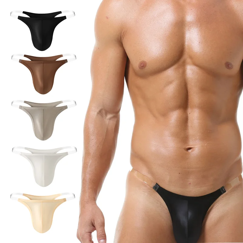 Men's Ice Silk G-String Thong Low Waist Breathable Underwear with Bulge Enhancing Pouch Ultra-Soft Lightweight Sexy Briefs