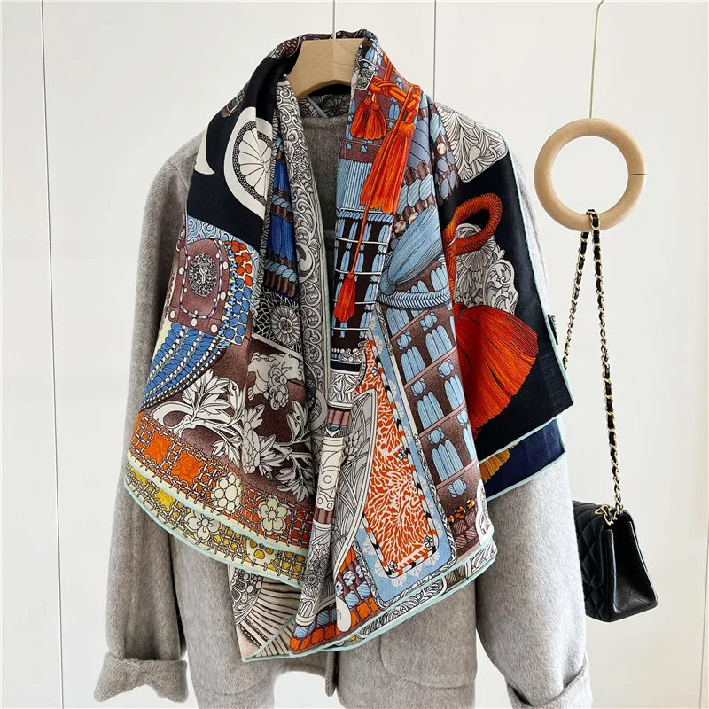 Silk Double-sided Scarf Luxury Large Shawl AB Wool Casmere Hems Hand Folded Edge Scarves Foulard Designer Big Shawls Cape 135cm