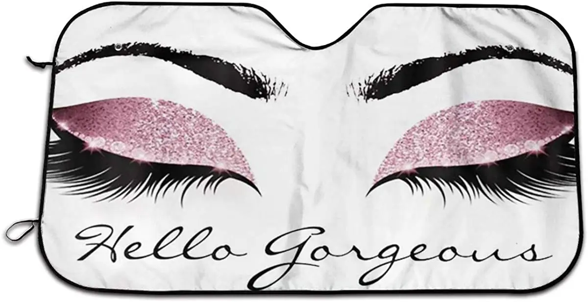 Car Windshield Sunshade Hello Gorgeous Pink Eyelashes, Front Window Blocking UV Sunshade, Foldable Sun Visor Protector