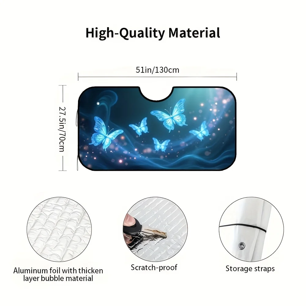 1 قطعة مظلة سيارة مطبوعة على شكل فراشة ، عاكس راي قابل للطي حاجب للزجاج الأمامي لشاحنة الدفع الرباعي ، بوليستر مناسب عالمي F #3