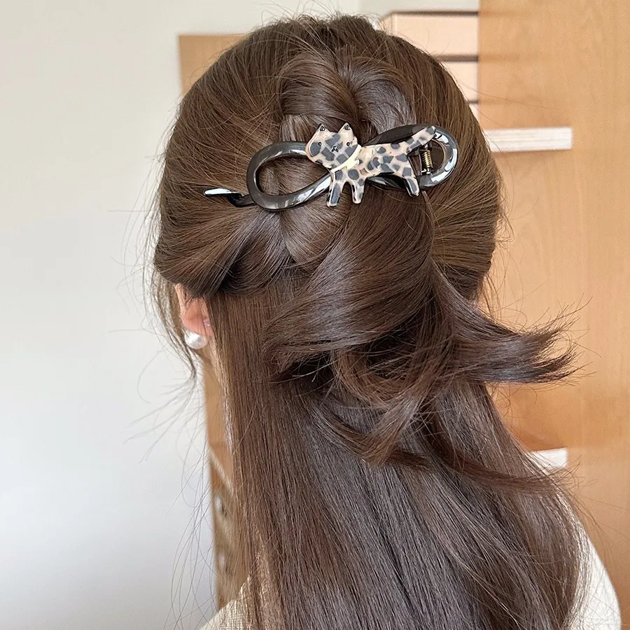 

Leopard Print Cat Hair Clip Large Non Slip Twist Claw for Back Head Updo Premium Quality Women Daily Party