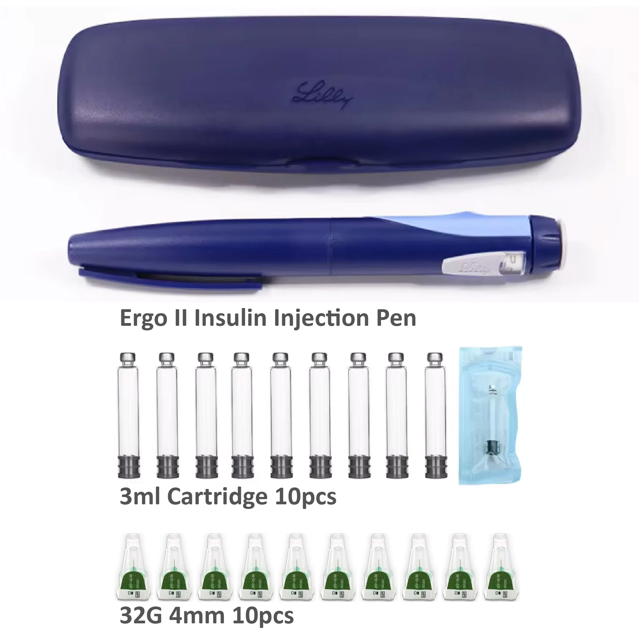 ホットセール-ポータブルセット-3ml-エルゴii-インスリン注射ペン-アメリカンリリーペン（カートリッジ10本3ml、針32g-4mm-31g-6mmなし）